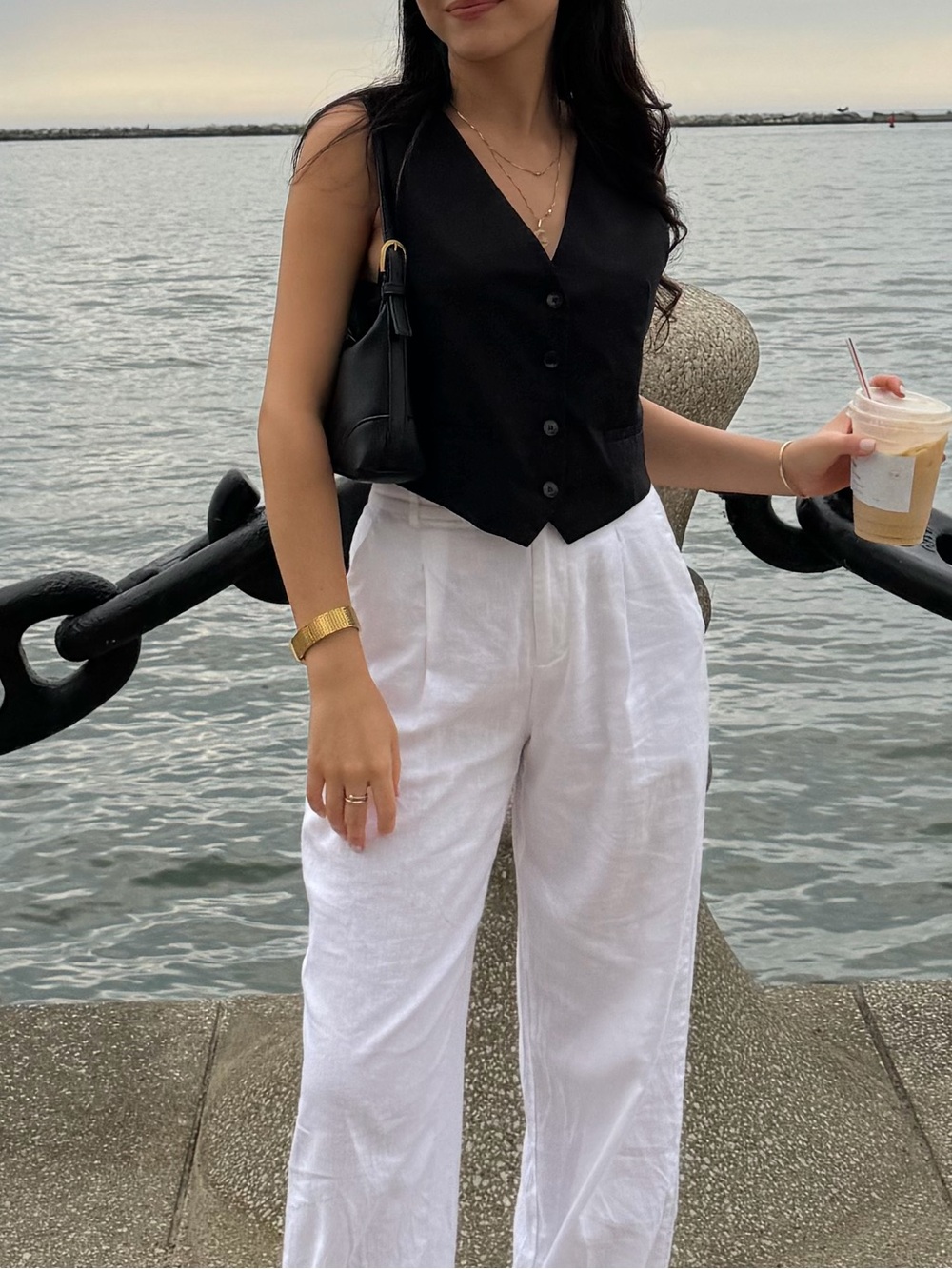 Zara Black Sleeveless Button-Front Vest Top